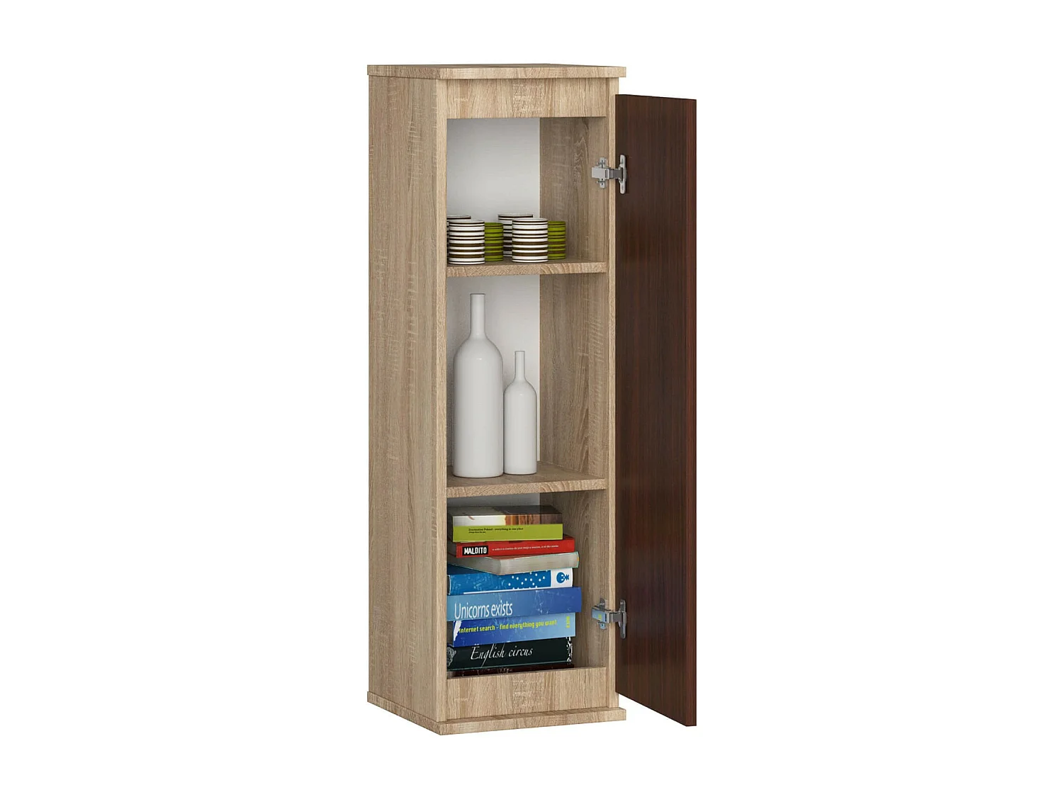 Armoire murale AKORD W30 Chêne Sonoma 30 cm 1 porte façade Wengé 3 étagères 30x30x99 cm