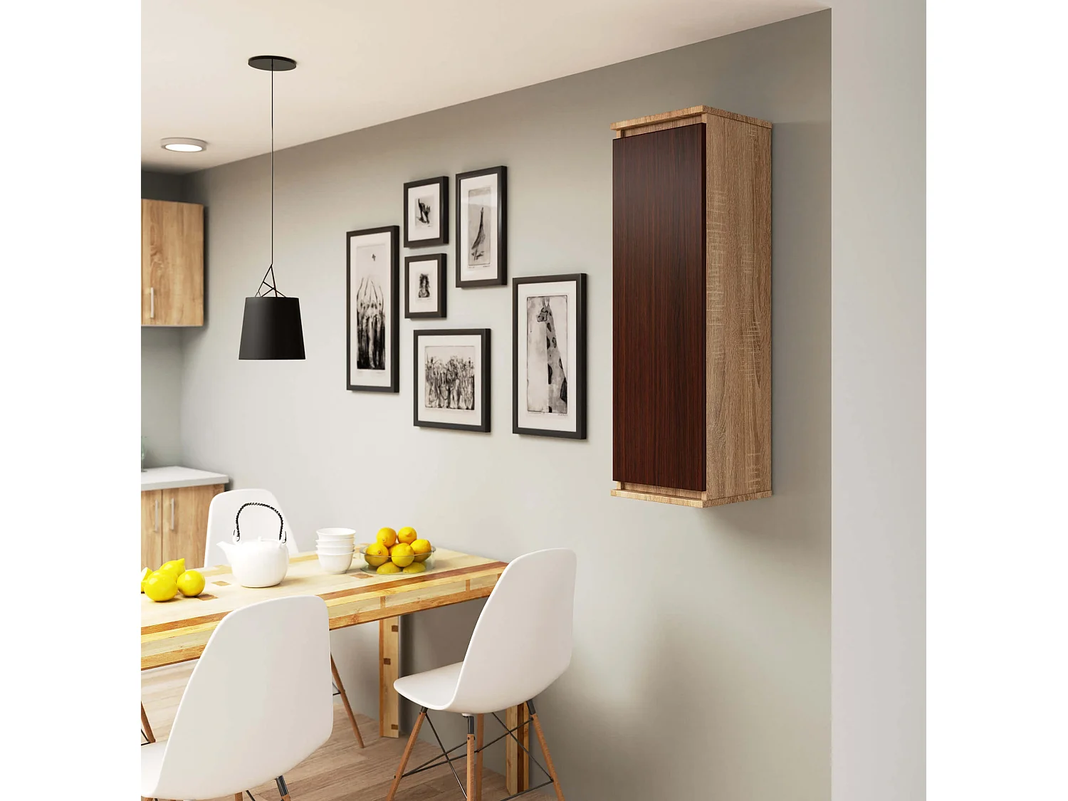 Hangende Vitrinekast W30 - Dons Sonoma/Wenge - 1 Deur, 3 Planken, Zelfmontage - 30x99x30 cm
