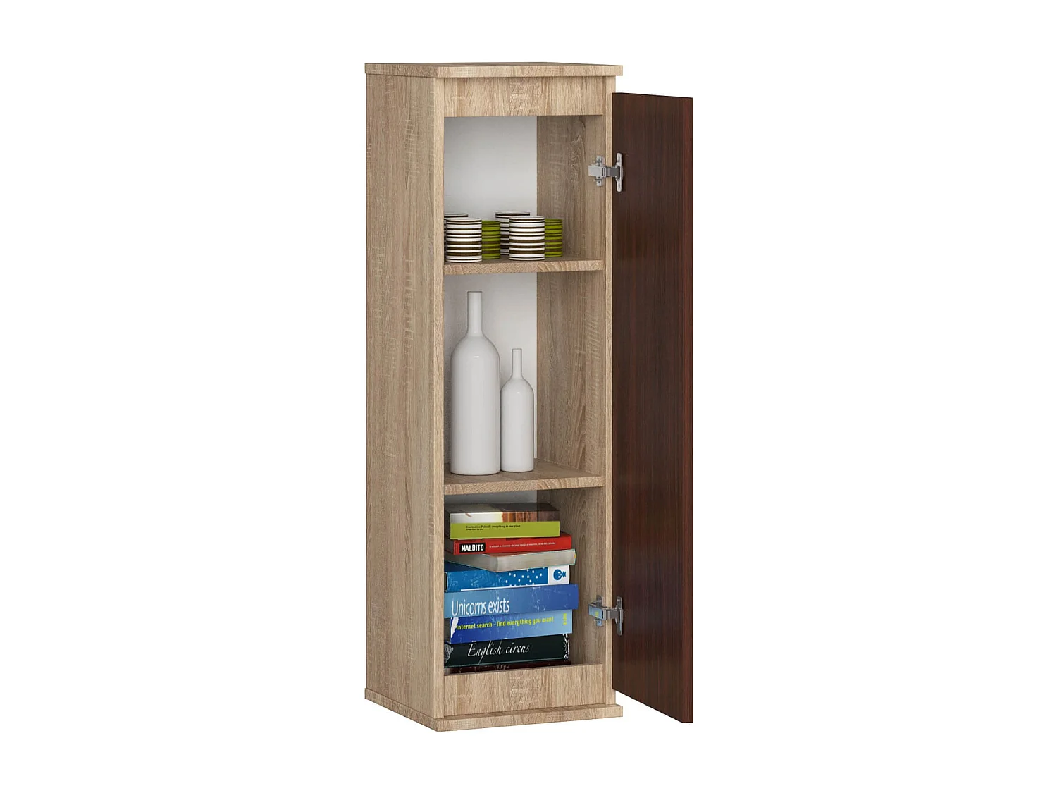 Armoire murale AKORD W30 Chêne Sonoma 30 cm 1 porte façade Wengé 3 étagères 30x30x99 cm