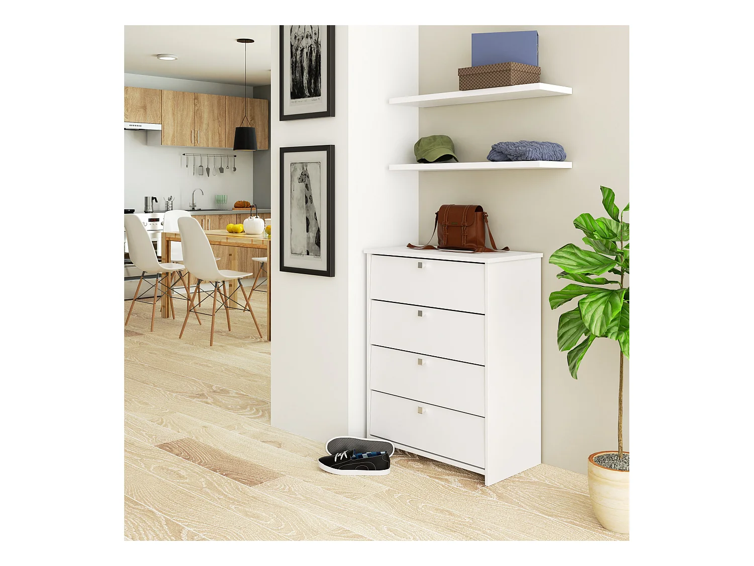 Szafka na buty AKORD RUBIN Biała 66 cm 4 drzwi kolor Biały mat 4 półki 66x36x85 cm