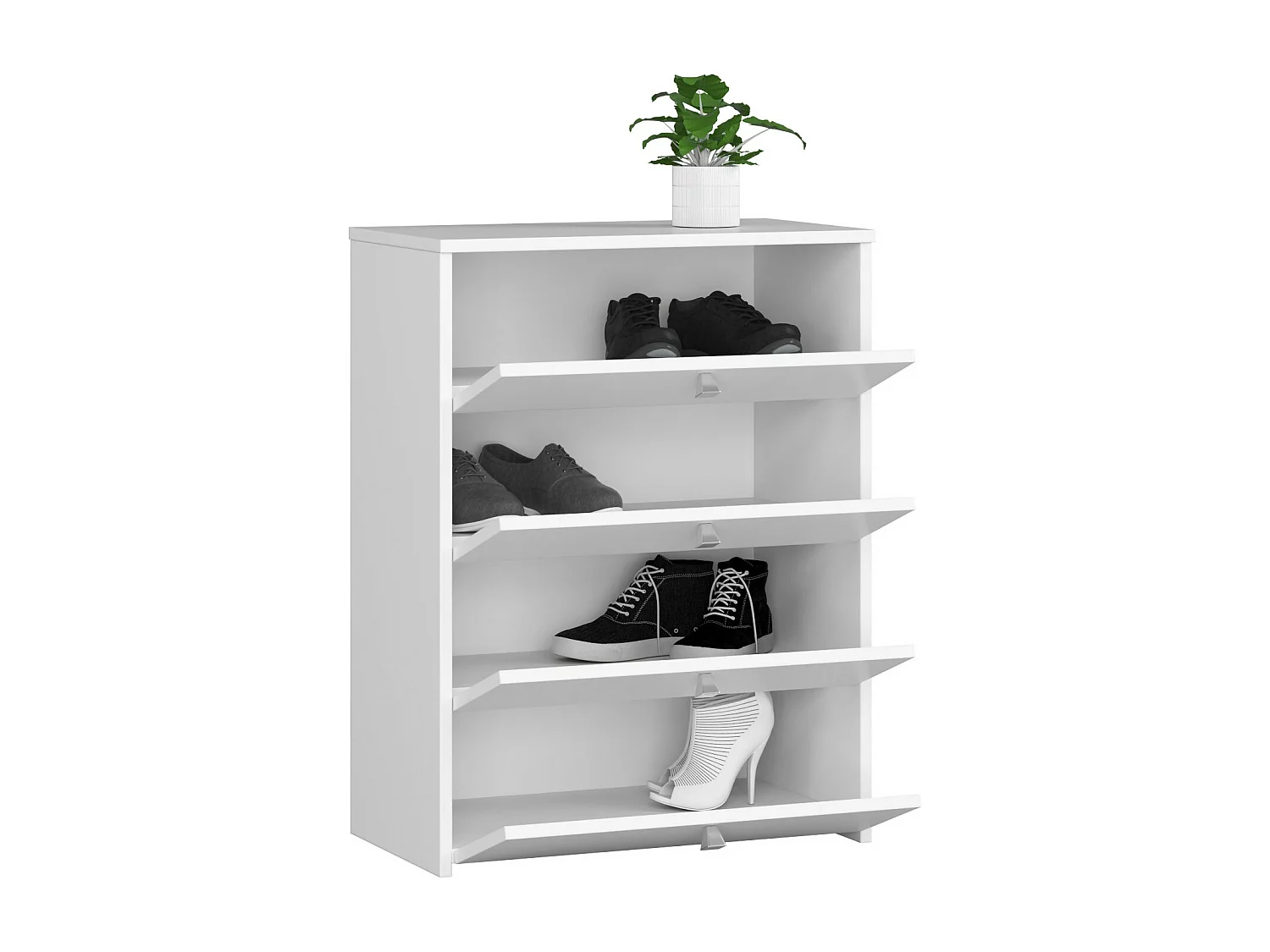 Meuble à chaussures AKORD RUBIN Blanc 66 cm 4 portes façade Blanche 4 étagères 66x36x85 cm