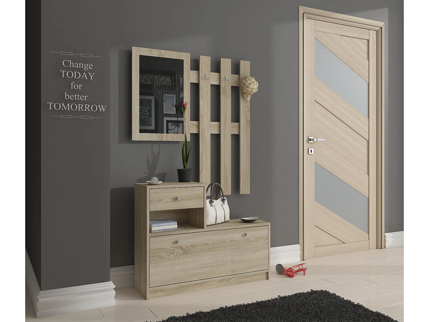 Sonoma Eik Halmeubelset met Spiegel - Klassiek Design, 90 cm Breed, 2-Delig