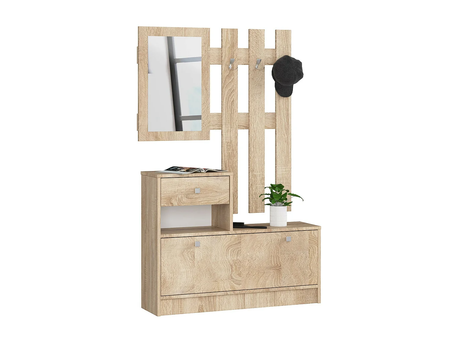 Ensemble d'entrée AKORD avec l'armoire à chaussures Chêne Sonoma 90 cm 1 porte 1 tiroir 2 étagères 90x25x170 cm