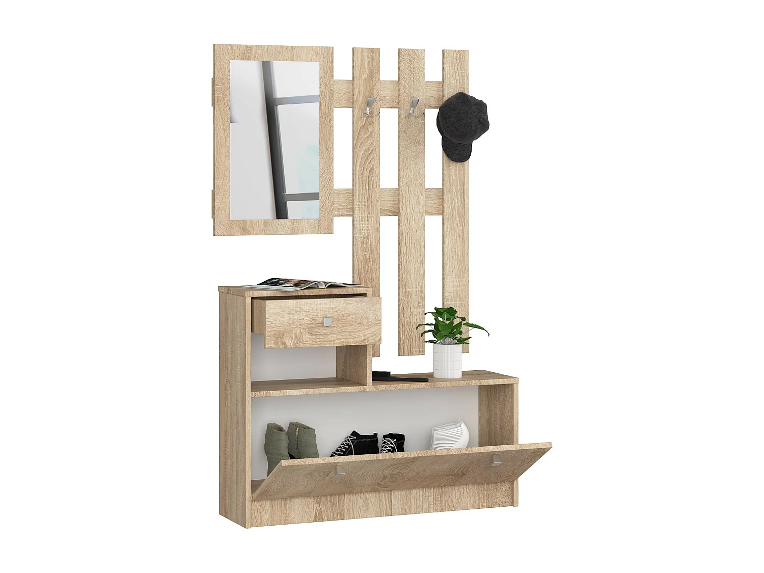 Ensemble d'entrée AKORD avec l'armoire à chaussures Chêne Sonoma 90 cm 1 porte 1 tiroir 2 étagères 90x25x170 cm