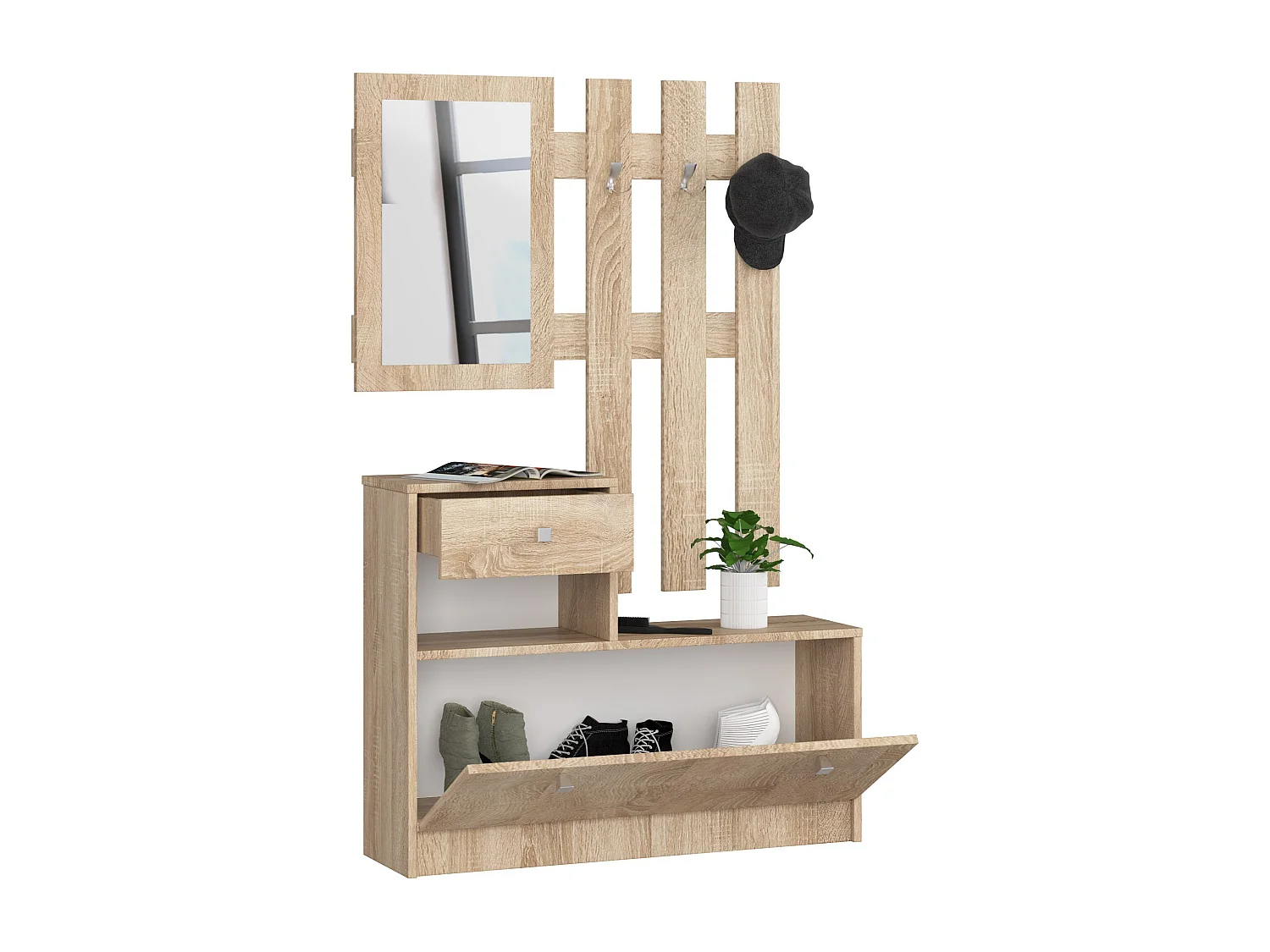 Ensemble d'entrée AKORD avec l'armoire à chaussures Chêne Sonoma 90 cm 1 porte 1 tiroir 2 étagères 90x25x170 cm