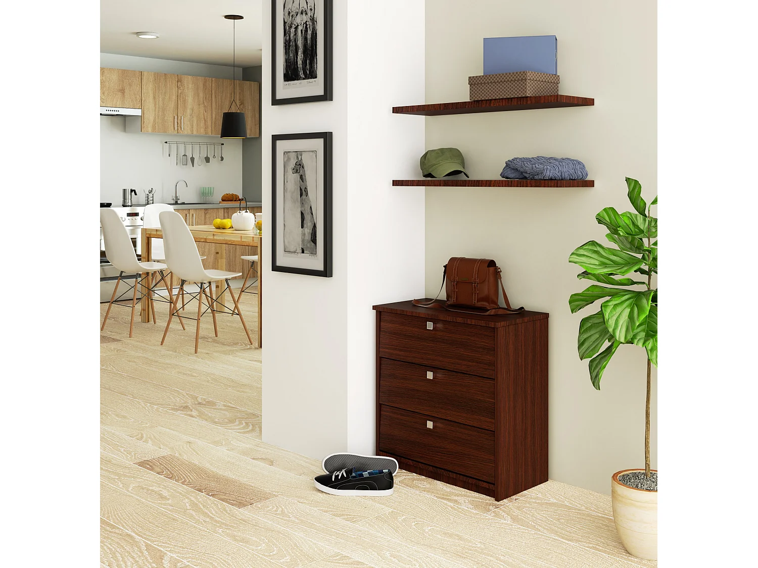 Schuhschrank AKORD MINI in der Farbe Wenge mit 3 Schuhkipper B60 x H62 x T31 cm Gewicht 16 kg