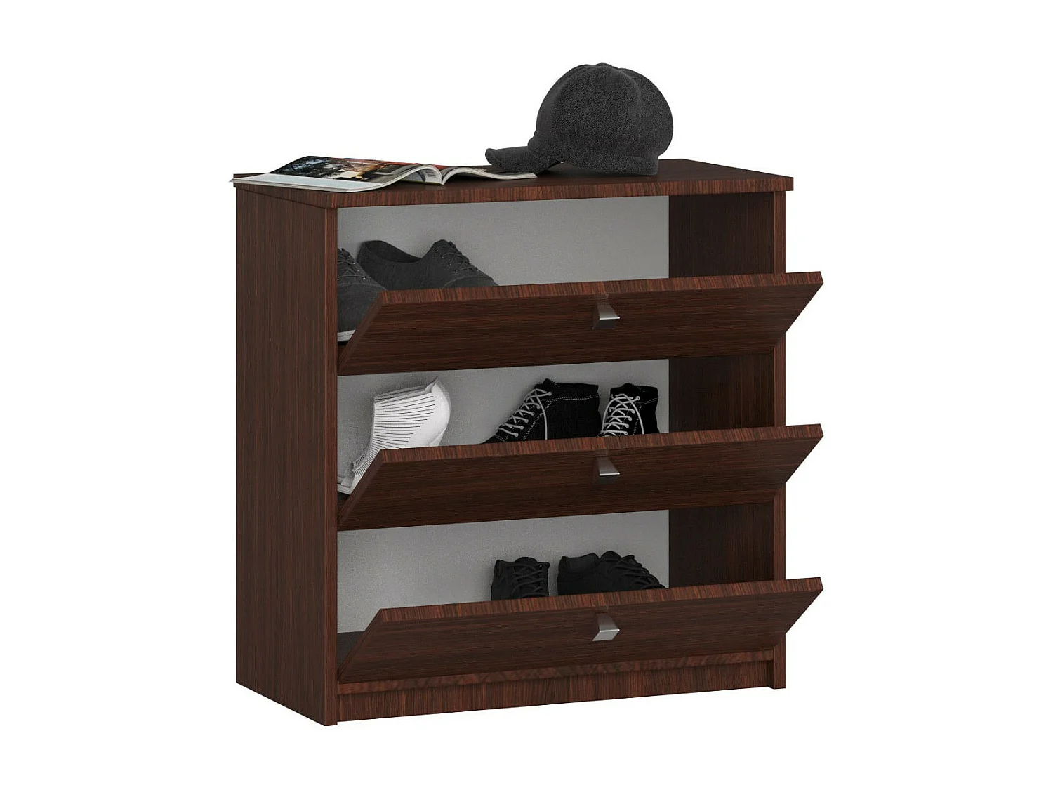 Wenge Schoenenkast MINI met 3 Klapdeuren - 60 cm Klasiek Design