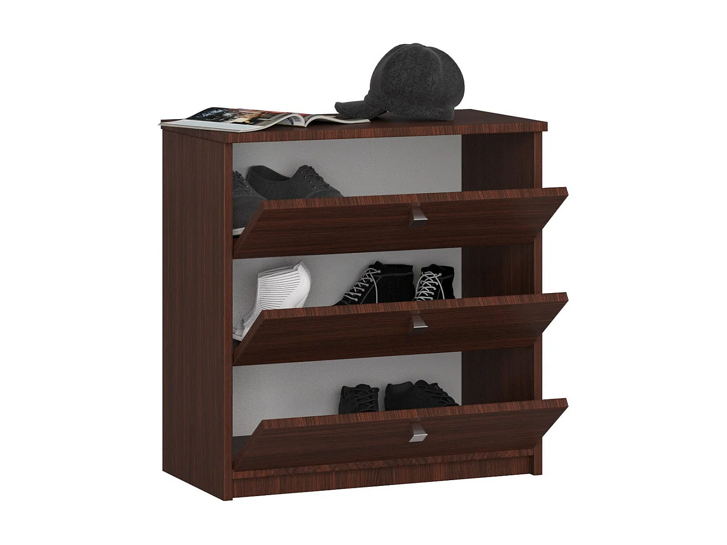 Meuble à chaussures AKORD MINI Wengé 60 cm 3 portes façade Wengé 3 étagères 60x31x62 cm