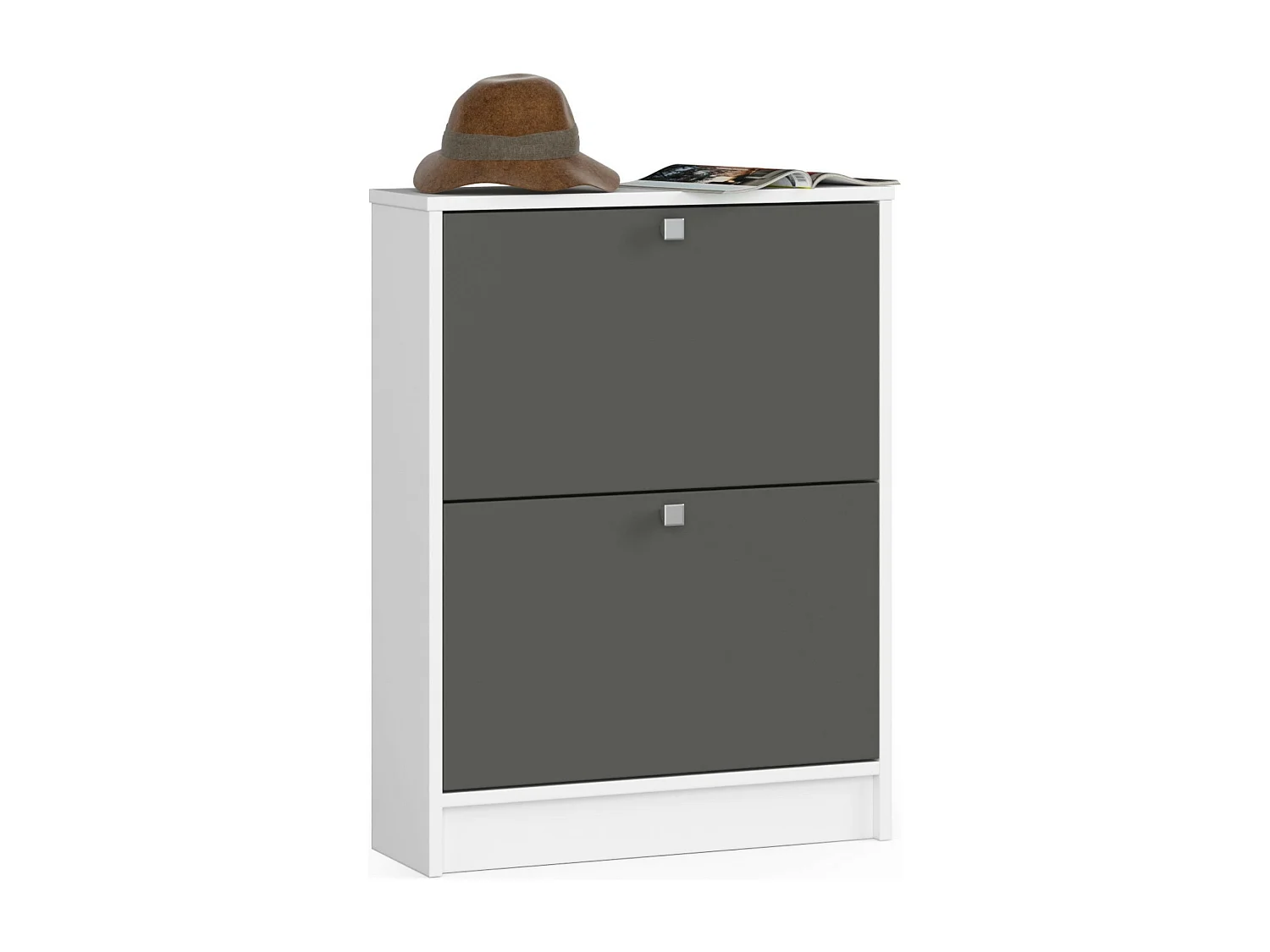 Schuhschrank AKORD in der Farbe Weiß mit 2 Schuhkipper Front Graphitgrau B60 x H80 x T20 cm Gewicht 16,9 kg