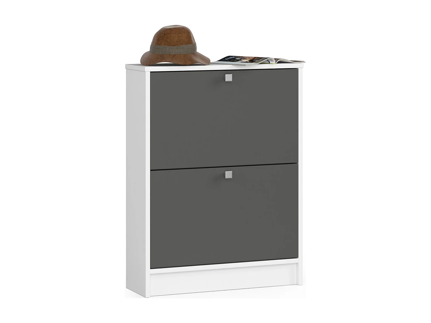 Meuble à chaussures AKORD Blanc 60 cm 2 portes façade Gris Graphite 2 étagères 60x20x80 cm