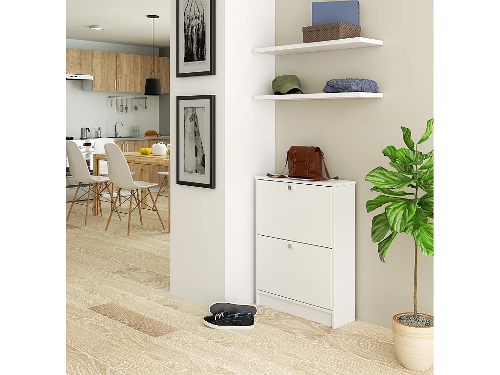 Schuhschrank AKORD in der Farbe Weiß mit 2 Schuhkipper B60 x H80 x T20 cm Gewicht 16,9 kg