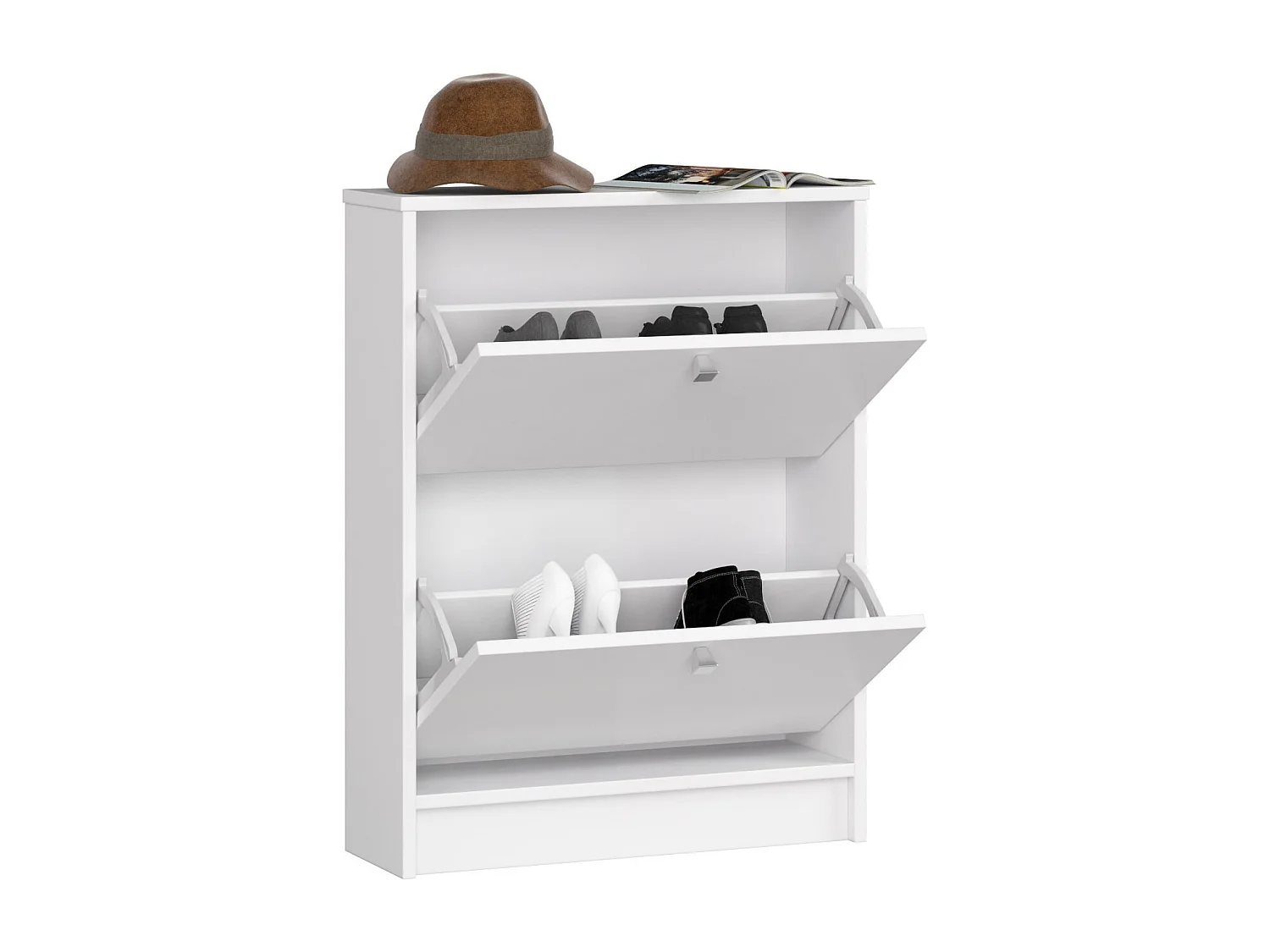 Meuble à chaussures AKORD Blanc 60 cm 2 portes façade Blanche 2 étagères 60x20x80 cm