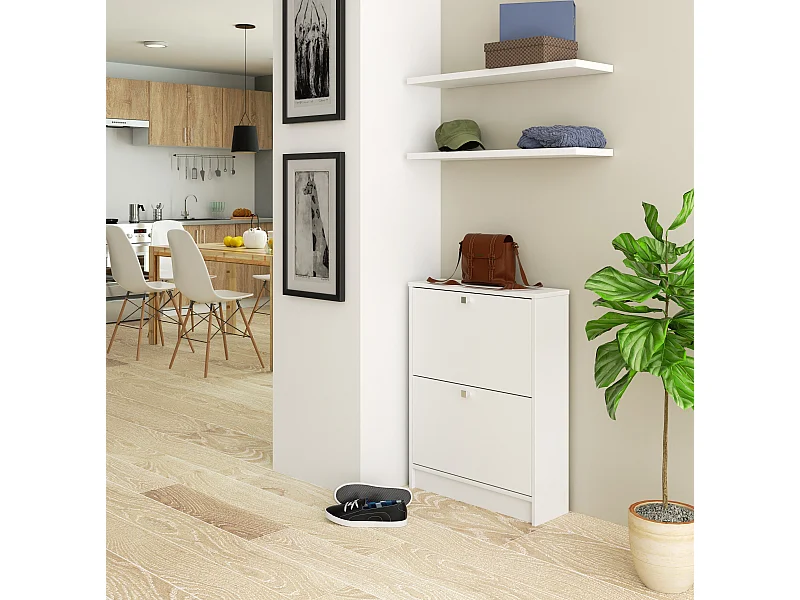 Szafka na buty AKORD Biała 60 cm 2 drzwi kolor Biały mat 2 półki 60x20x80 cm