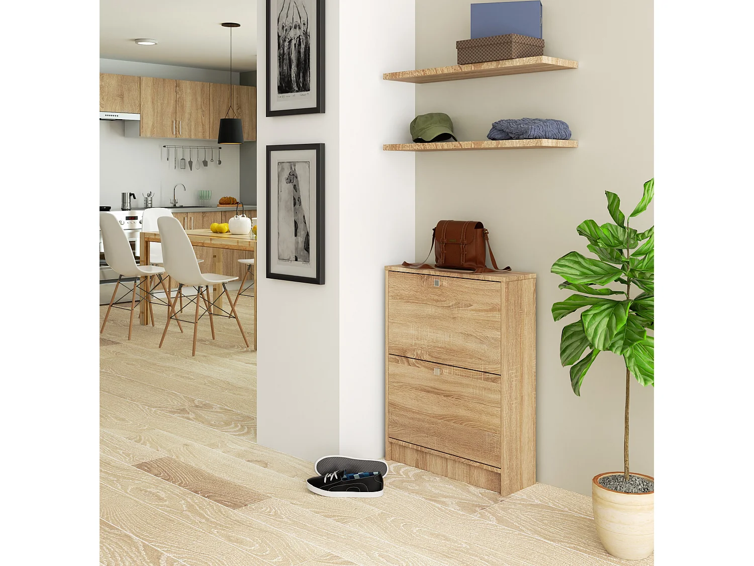 Meuble à chaussures AKORD Chêne Sonoma 60 cm 2 portes façade Chêne Sonoma 2 étagères 60x20x80 cm