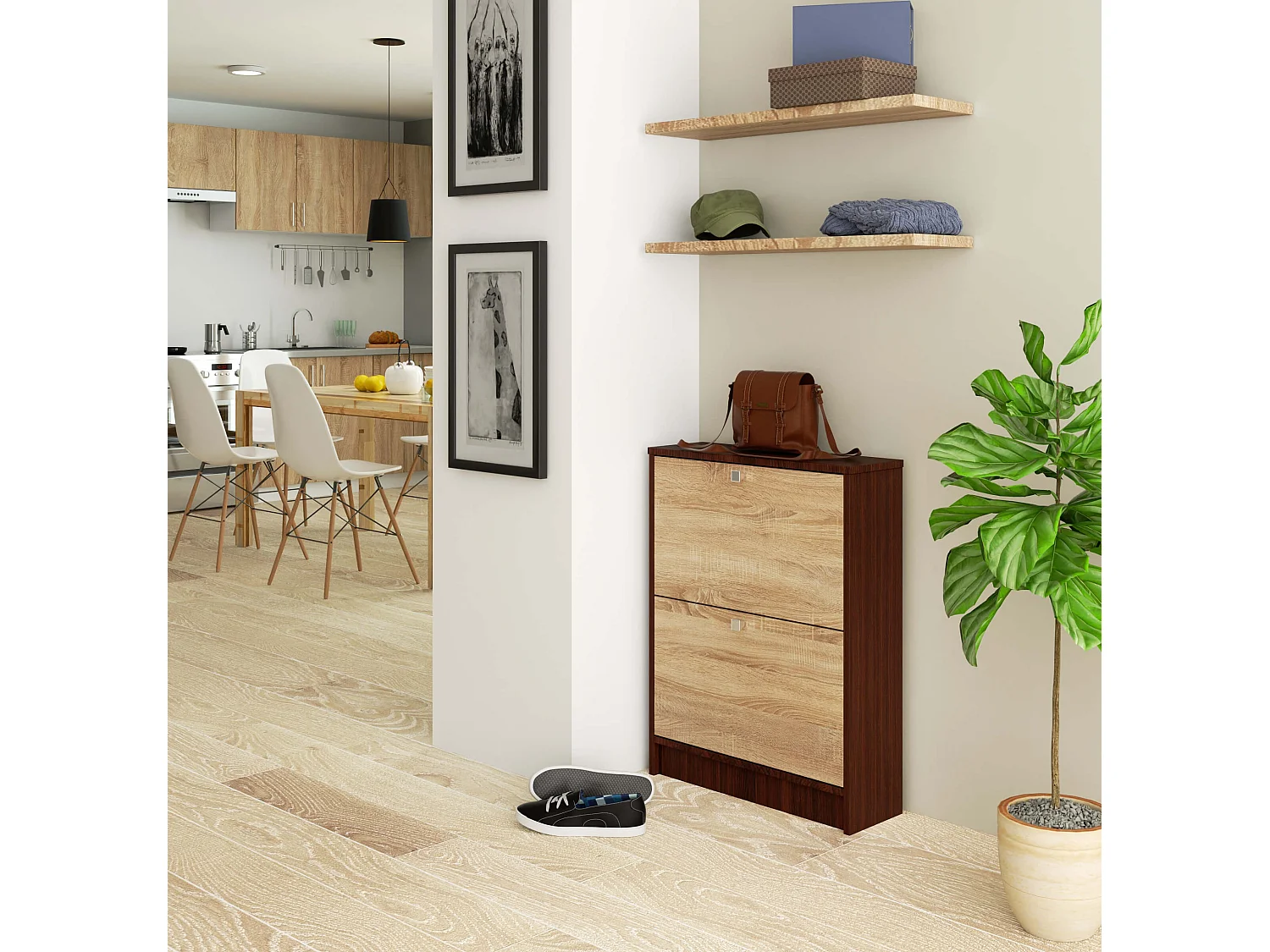 Szafka na buty AKORD Wenge 60 cm 2 drzwi kolor Dąb Sonoma mat 2 półki 60x20x80 cm