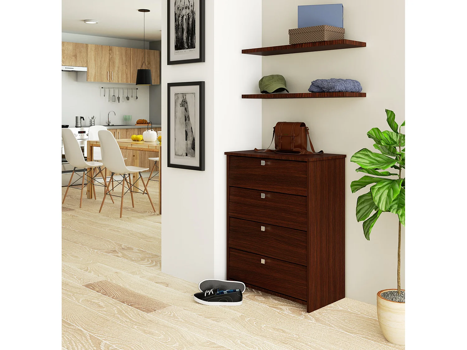 Schuhschrank AKORD in der Farbe Wenge mit 4 Schuhkipper B60 x H80 x T33 cm Gewicht 21,2 kg