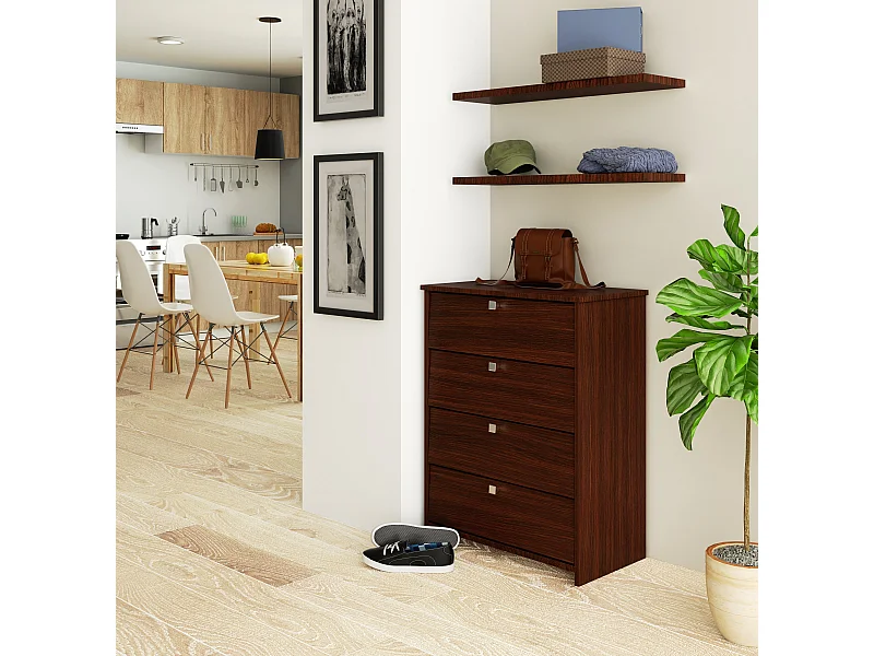 Meuble à chaussures AKORD Wengé 60 cm 4 portes façade Wengé 4 étagères 60x33x80 cm