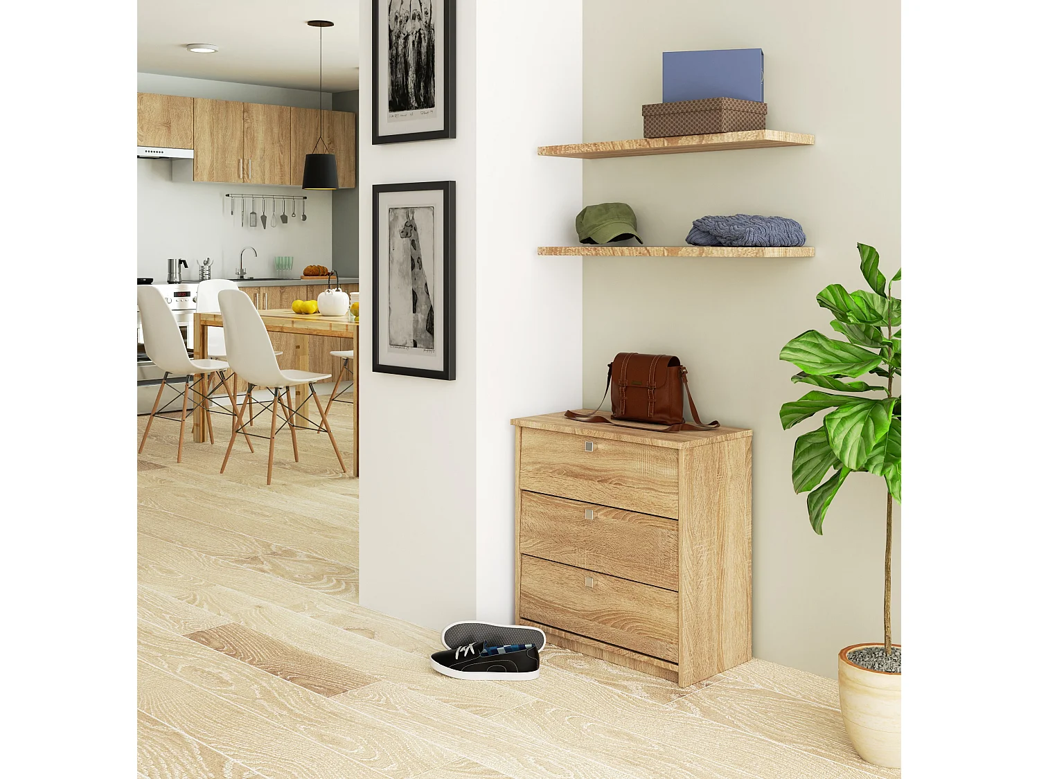 Meuble à chaussures AKORD MINI Chêne Sonoma 60 cm 3 portes façade Chêne Sonoma 3 étagères 60x31x62 cm