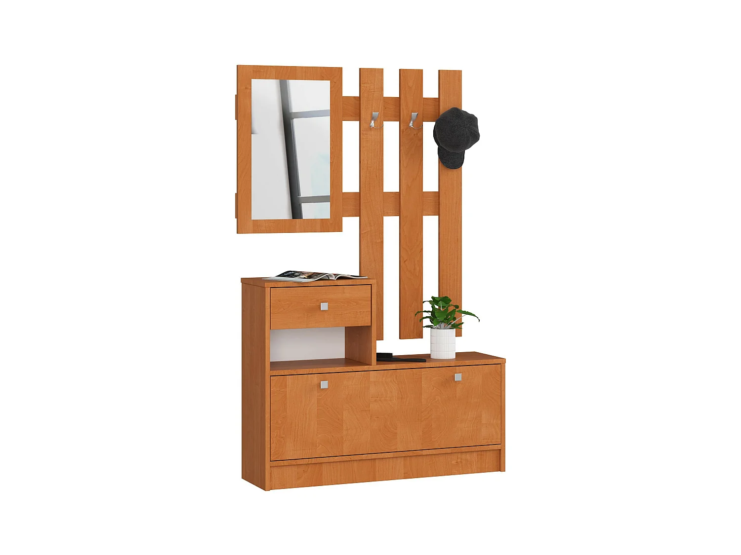 Ensemble d'entrée AKORD avec l'armoire à chaussures Aulne 90 cm 1 porte 1 tiroir façade Aulne 2 étagères 90x25x170 cm