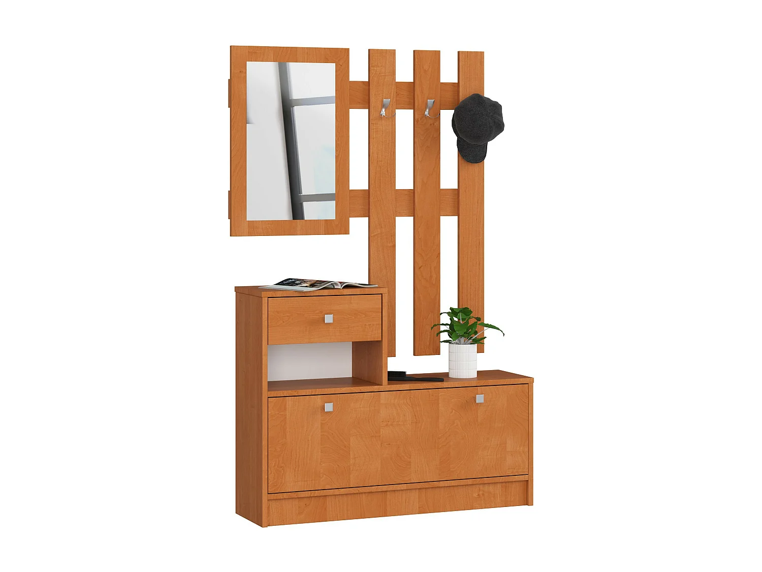 Ensemble d'entrée AKORD avec l'armoire à chaussures Aulne 90 cm 1 porte 1 tiroir façade Aulne 2 étagères 90x25x170 cm