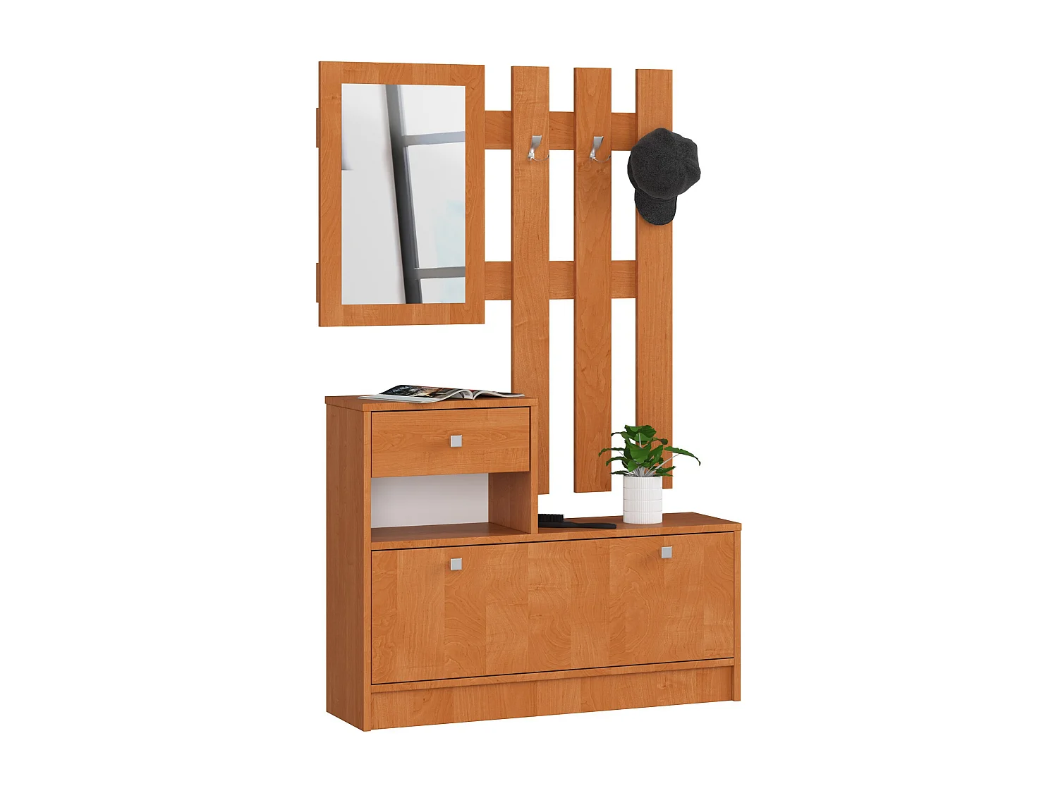 Ensemble d'entrée AKORD avec l'armoire à chaussures Aulne 90 cm 1 porte 1 tiroir façade Aulne 2 étagères 90x25x170 cm