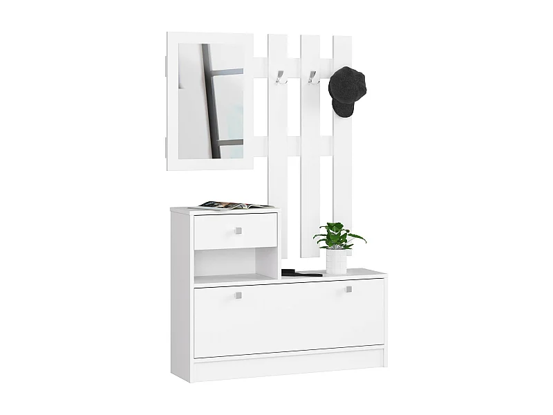Scarpiera con appendiabiti AKORD Bianco 90 cm 1 anta 1 cassetto 90x25x170 cm
