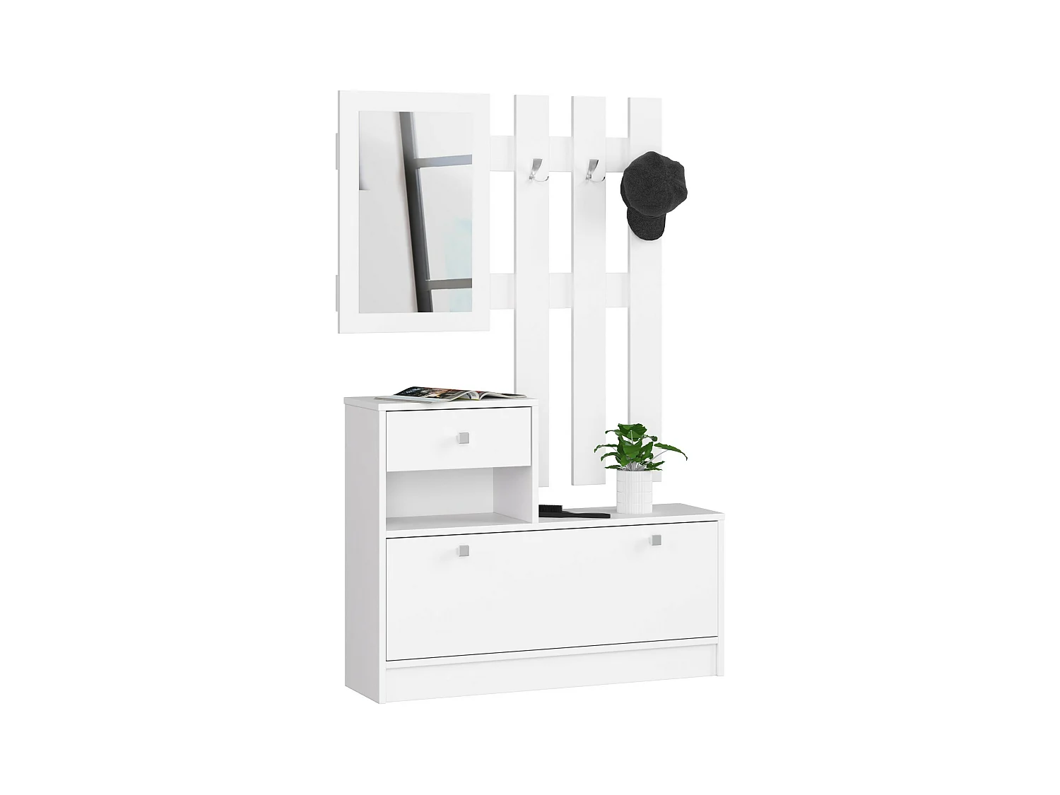 Meuble à chaussures AKORD Blanc 90 cm 1 porte 1 tiroir façade Blanche 2 étagères 90x25x170 cm