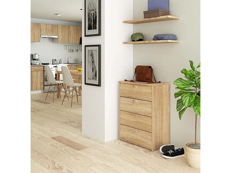 Meuble à chaussures AKORD Chêne Sonoma 60 cm 4 portes façade Chêne Sonoma 4 étagères 60x33x80 cm