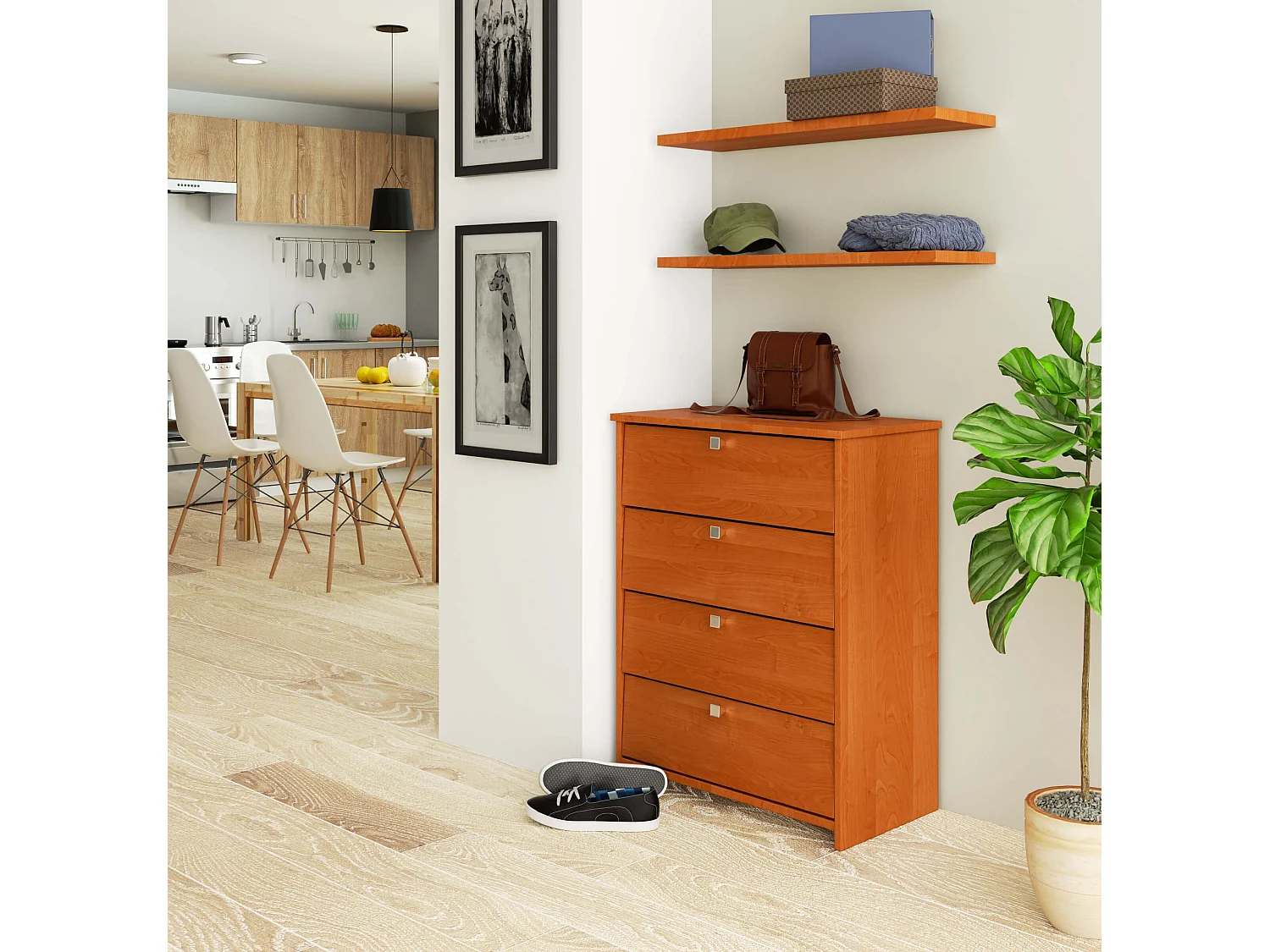 Schuhschrank AKORD RUBIN in der Farbe Erle mit 4 Schuhkipper B66 x H85 x T36 cm Gewicht 22,2 kg