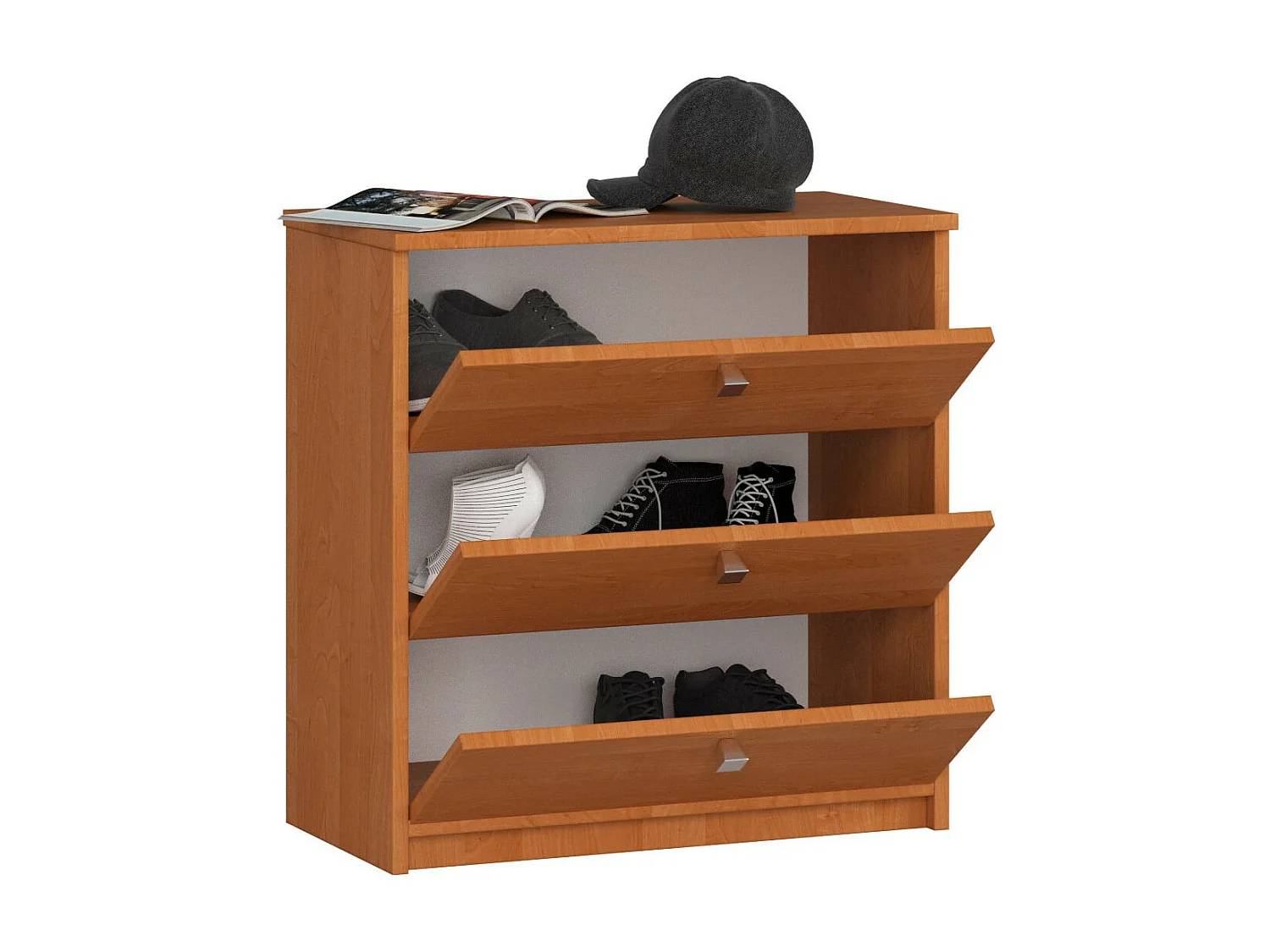 Schuhschrank AKORD MINI in der Farbe Erle mit 3 Schuhkipper B60 x H62 x T31 cm Gewicht 16 kg