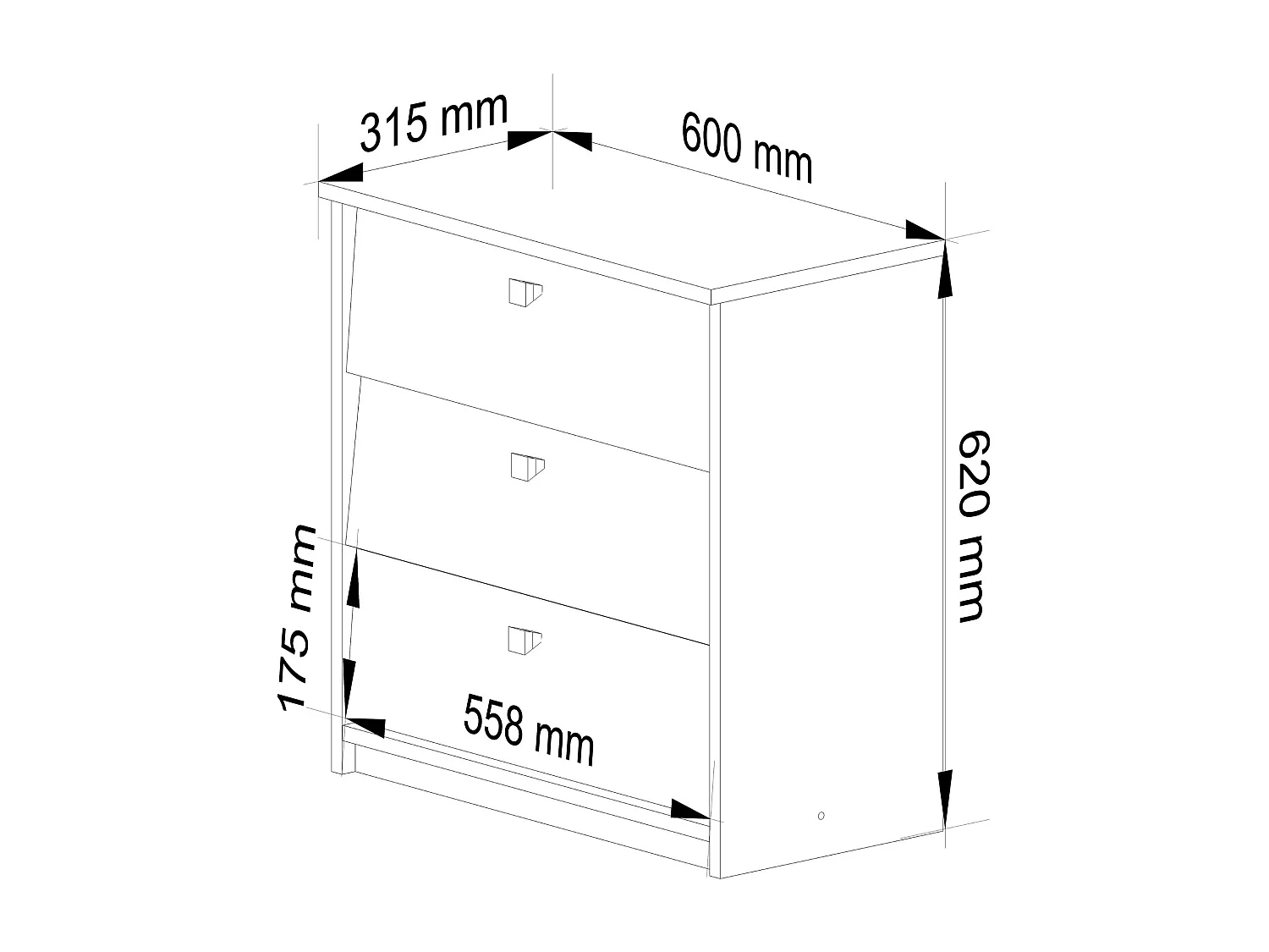 Schuhschrank AKORD MINI in der Farbe Erle mit 3 Schuhkipper B60 x H62 x T31 cm Gewicht 16 kg