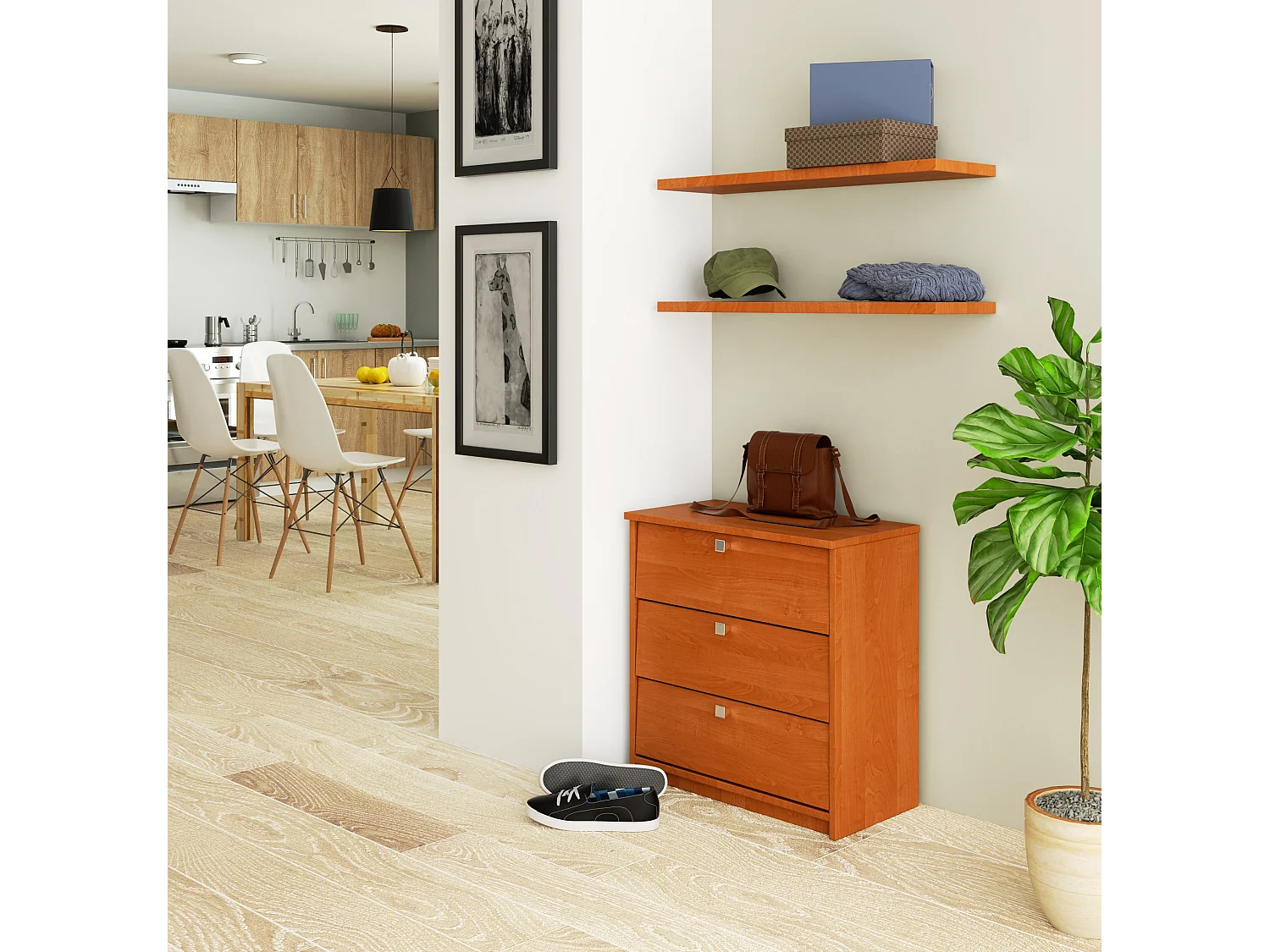 Meuble à chaussures AKORD MINI Aulne 60 cm 3 portes façade Aulne 3 étagères 60x31x62 cm