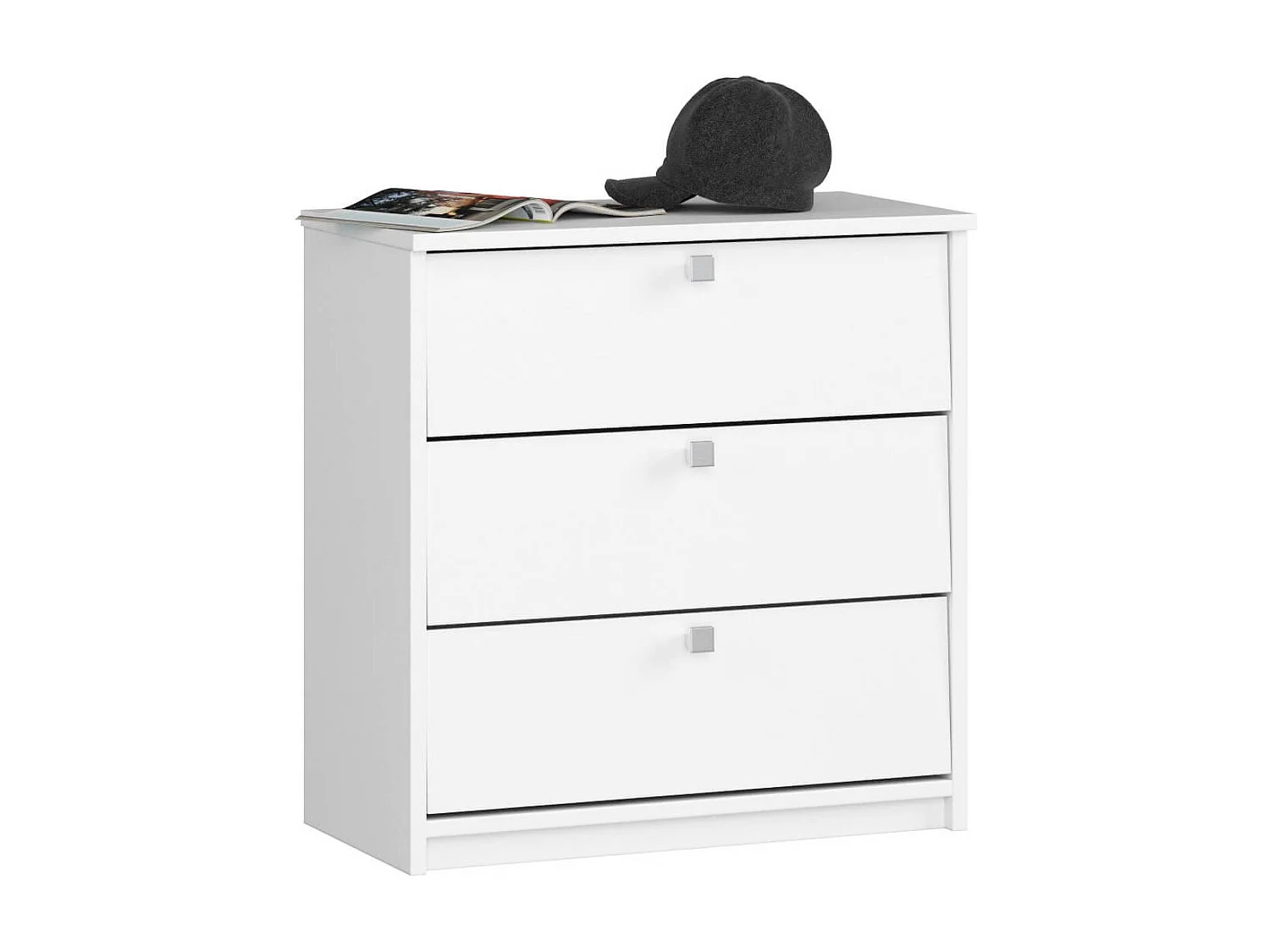 Meuble à chaussures AKORD MINI Blanc 60 cm 3 portes façade Blanche 3 étagères 60x31x62 cm