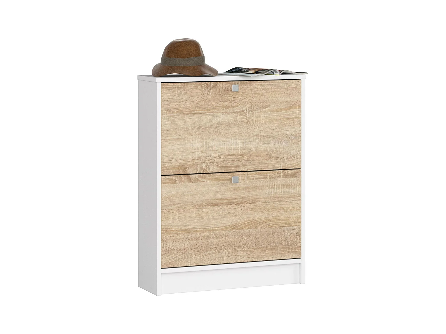 Meuble à chaussures AKORD Blanc 60 cm 2 portes façade Chêne Sonoma 2 étagères 60x20x80 cm