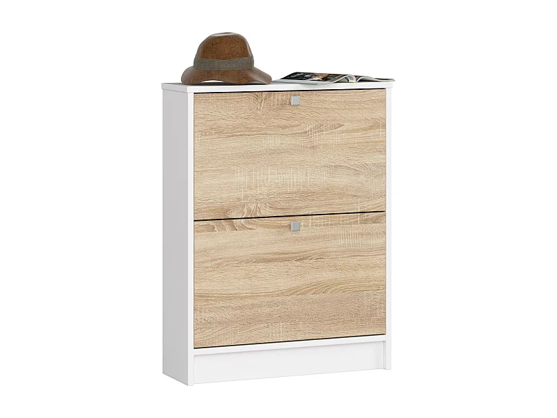 Twee-Deurs Schoenenkast Wit/Dub Sonoma - Klassiek Staand Design - Voor 6 Paar Schoenen
