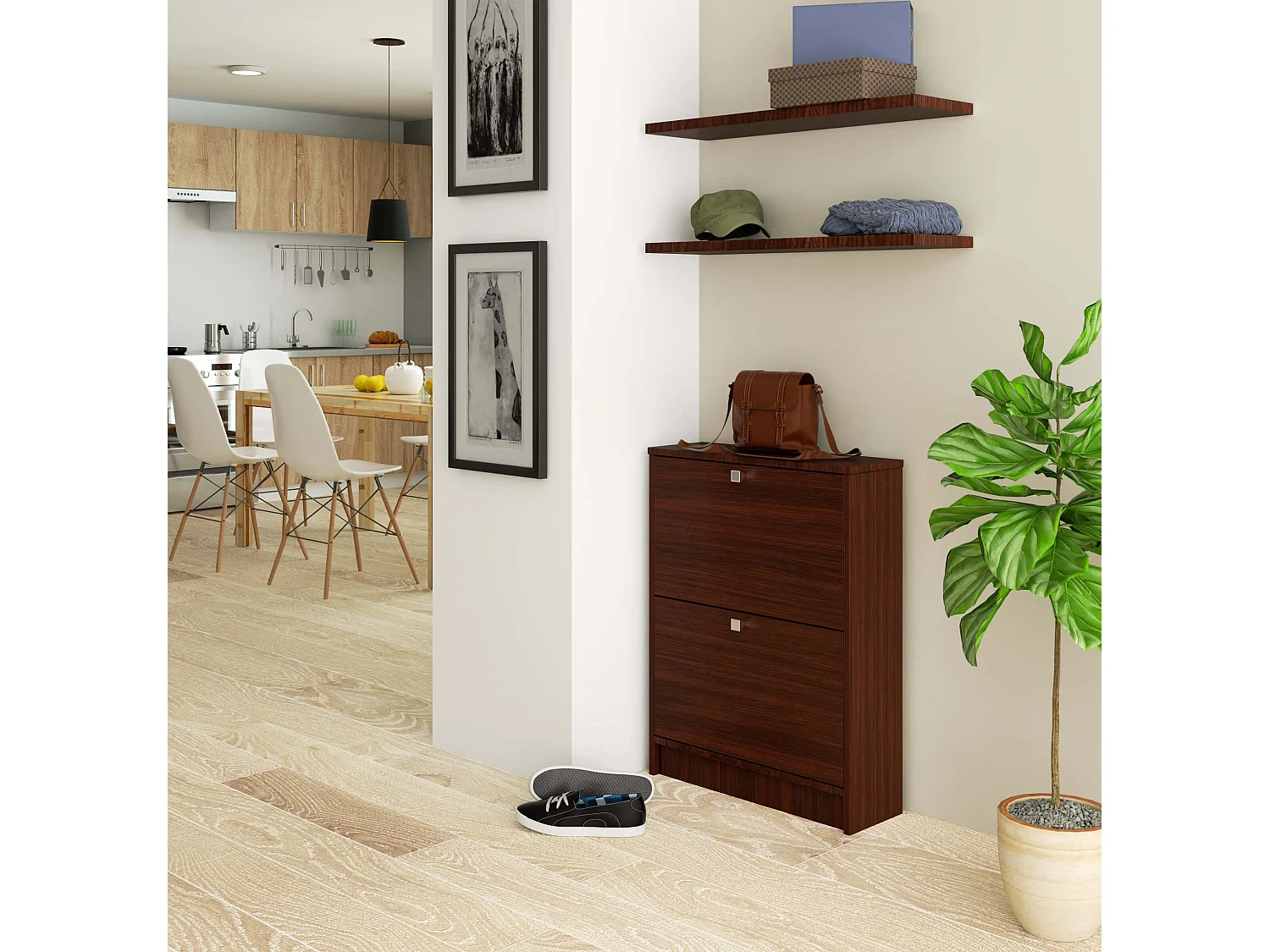 Schuhschrank AKORD in der Farbe Wenge mit 2 Schuhkipper B60 x H80 x T20 cm Gewicht 16,9 kg