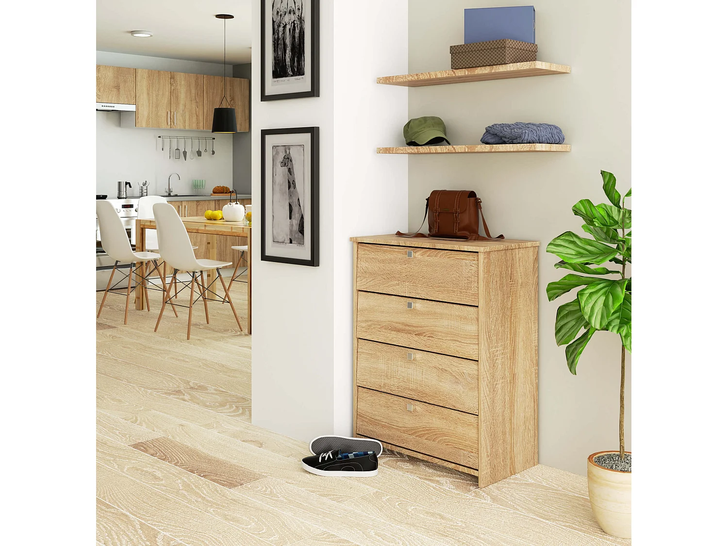 Rubin Schoenkast 66 cm - 4 Uitslaande Deuren - Sonoma Eiken Design