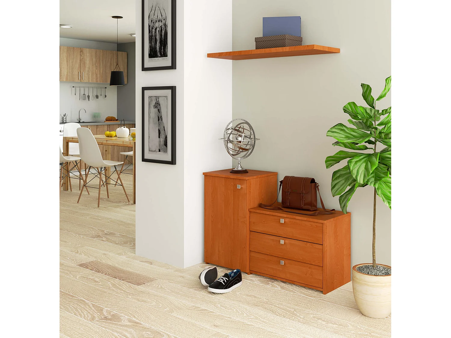 Meuble à chaussures AKORD S16 Aulne 98,4 cm 4 portes façade Aulne 5 étagères 98,4x33x68 cm