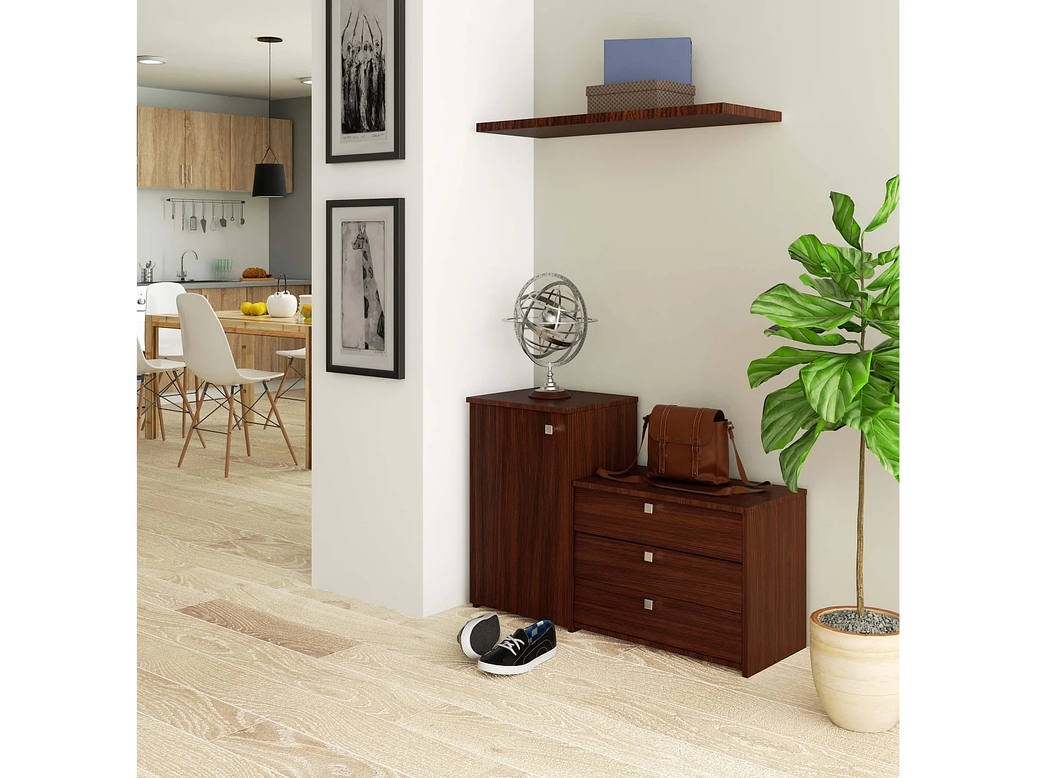 Klassieke Wenge Schoenkast S16 met 3 Kanteldeuren en Ladekast - Voor 13 Paar Schoenen