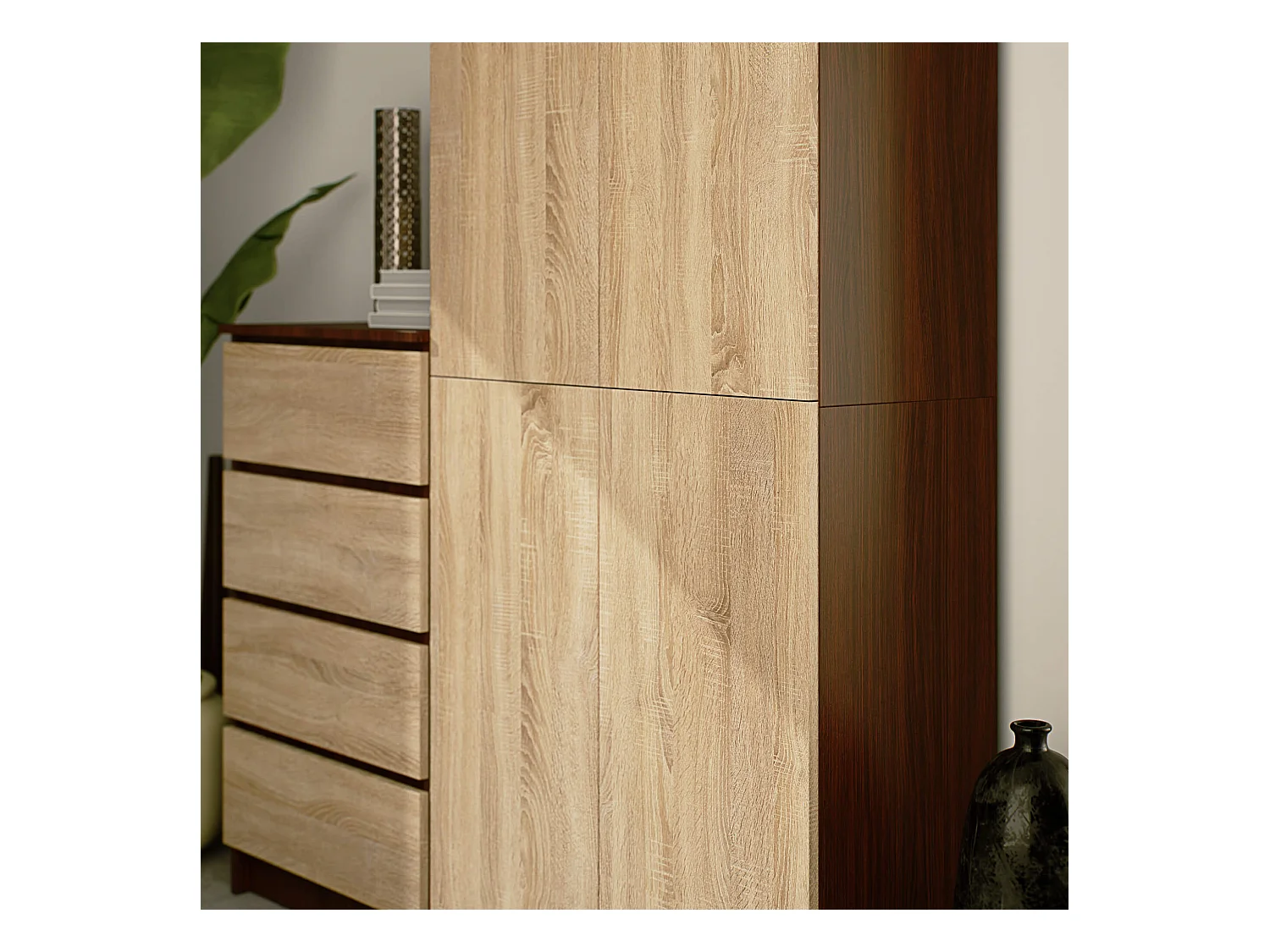 Armoire de rangement AKORD R80 Wengé 80 cm 2 portes façade Chêne Sonoma mat 8 étagères 80x35x180 cm