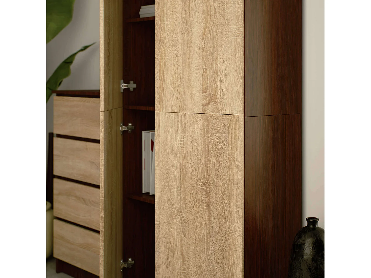 Armoire de rangement AKORD R80 Wengé 80 cm 2 portes façade Chêne Sonoma mat 8 étagères 80x35x180 cm