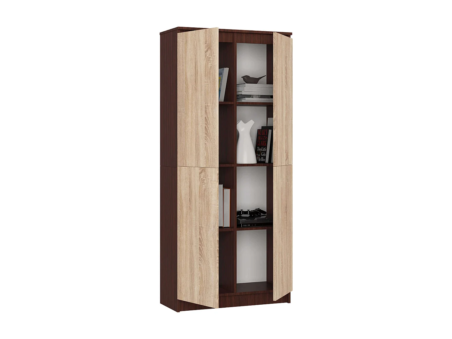 Regał AKORD R80 Wenge 80 cm 2 drzwi kolor Dąb Sonoma mat 8 półek 80x35x180 cm