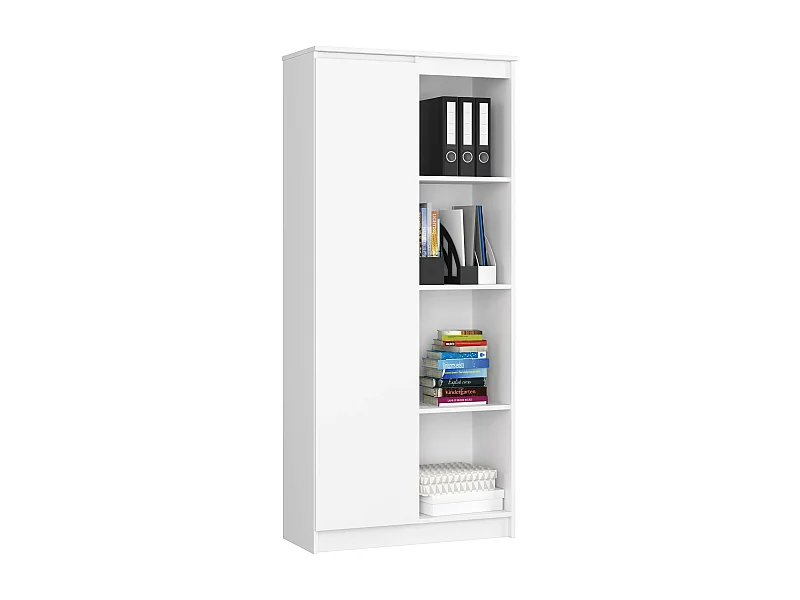 Witte Staande Boekenkast R80 1D 8P - Zelfmontage, 80x180x35 cm, ABS-randafwerking, Mat Front, 1 Deur, 8 Planken, Laminaat Plaat, Modern en Functioneel Design