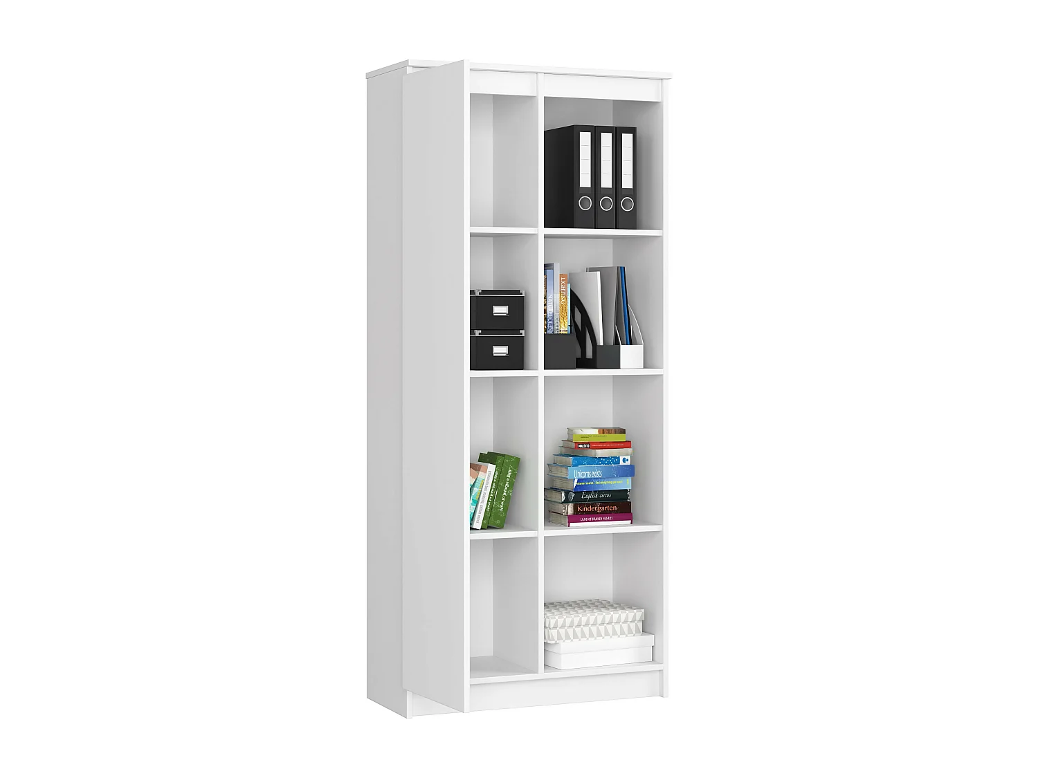 Witte Staande Boekenkast R80 1D 8P - Zelfmontage, 80x180x35 cm, ABS-randafwerking, Mat Front, 1 Deur, 8 Planken, Laminaat Plaat, Modern en Functioneel Design