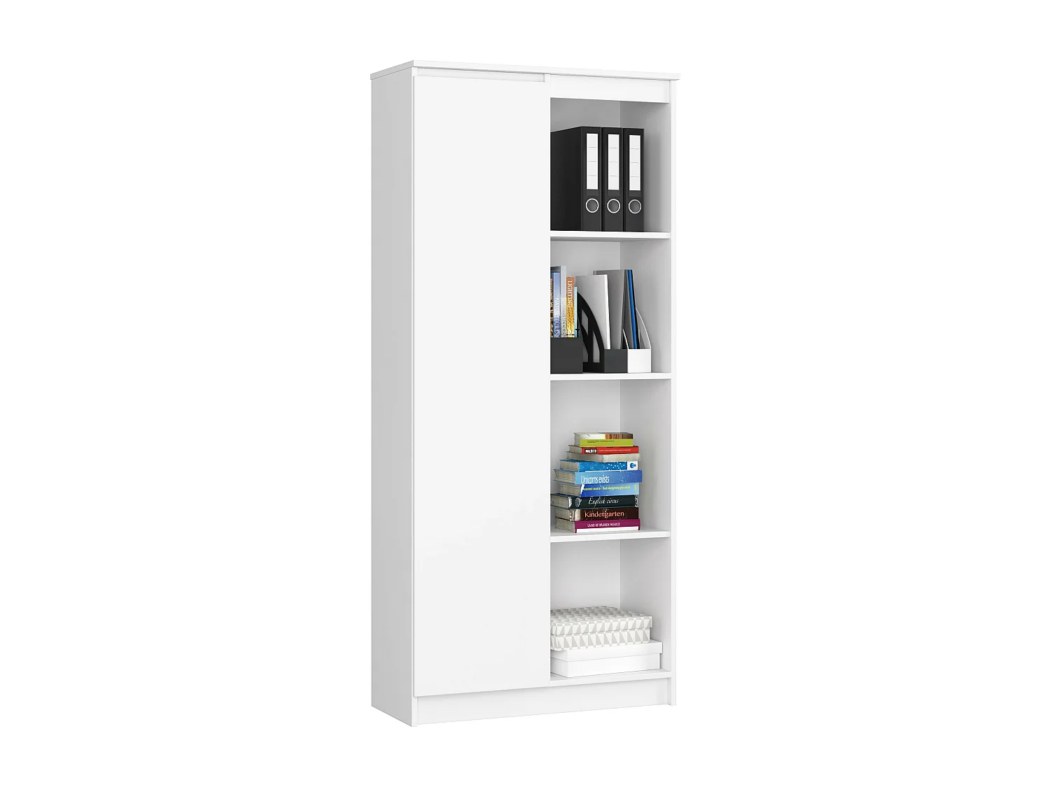 Bibliothèque de bureau AKORD R80 Blanche 80 cm 1 porte façade Blanche mat 8 étagères 80x35x180 cm