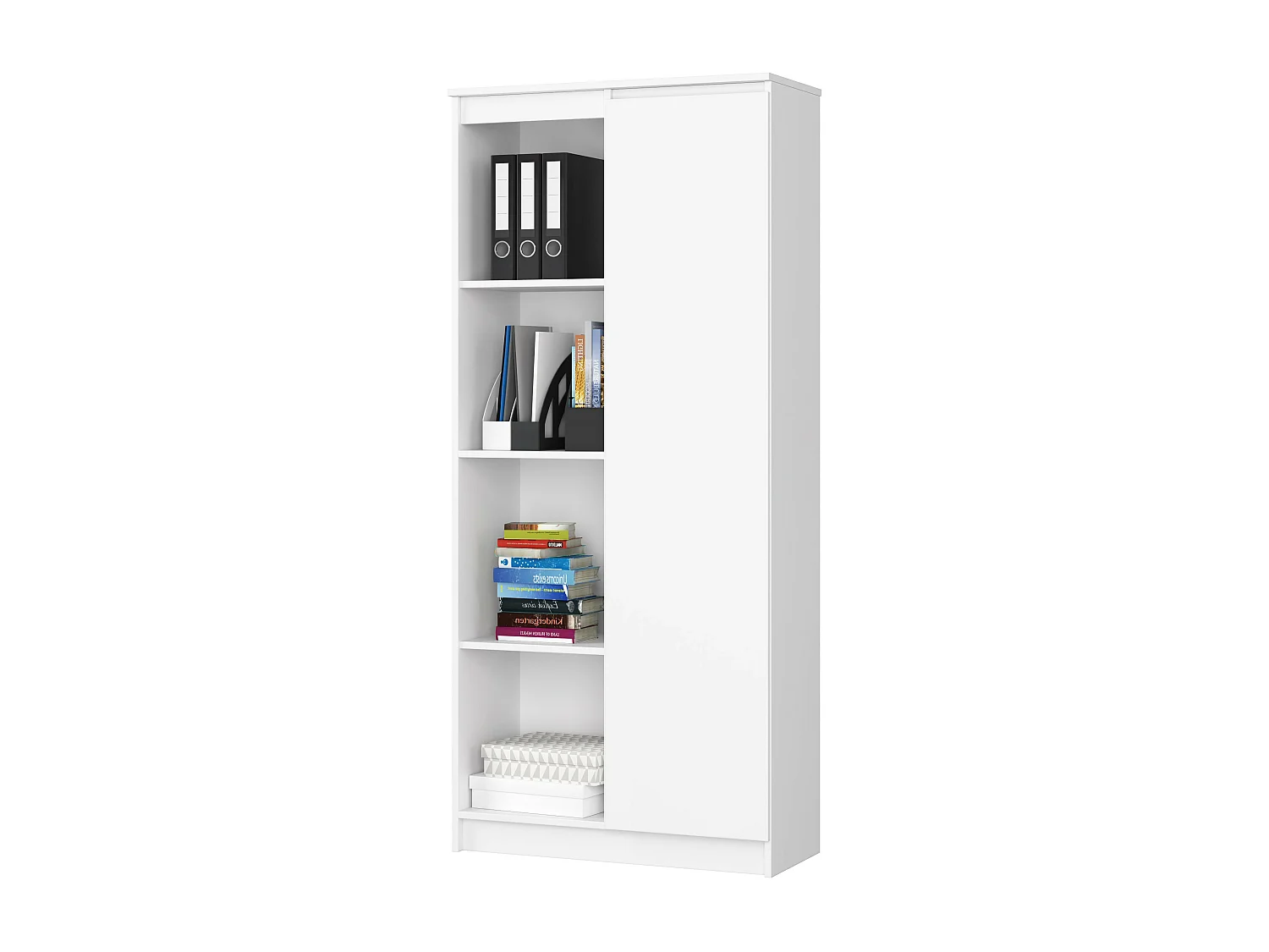 Bibliothèque de bureau AKORD R80 Blanche 80 cm 1 porte façade Blanche mat 8 étagères 80x35x180 cm