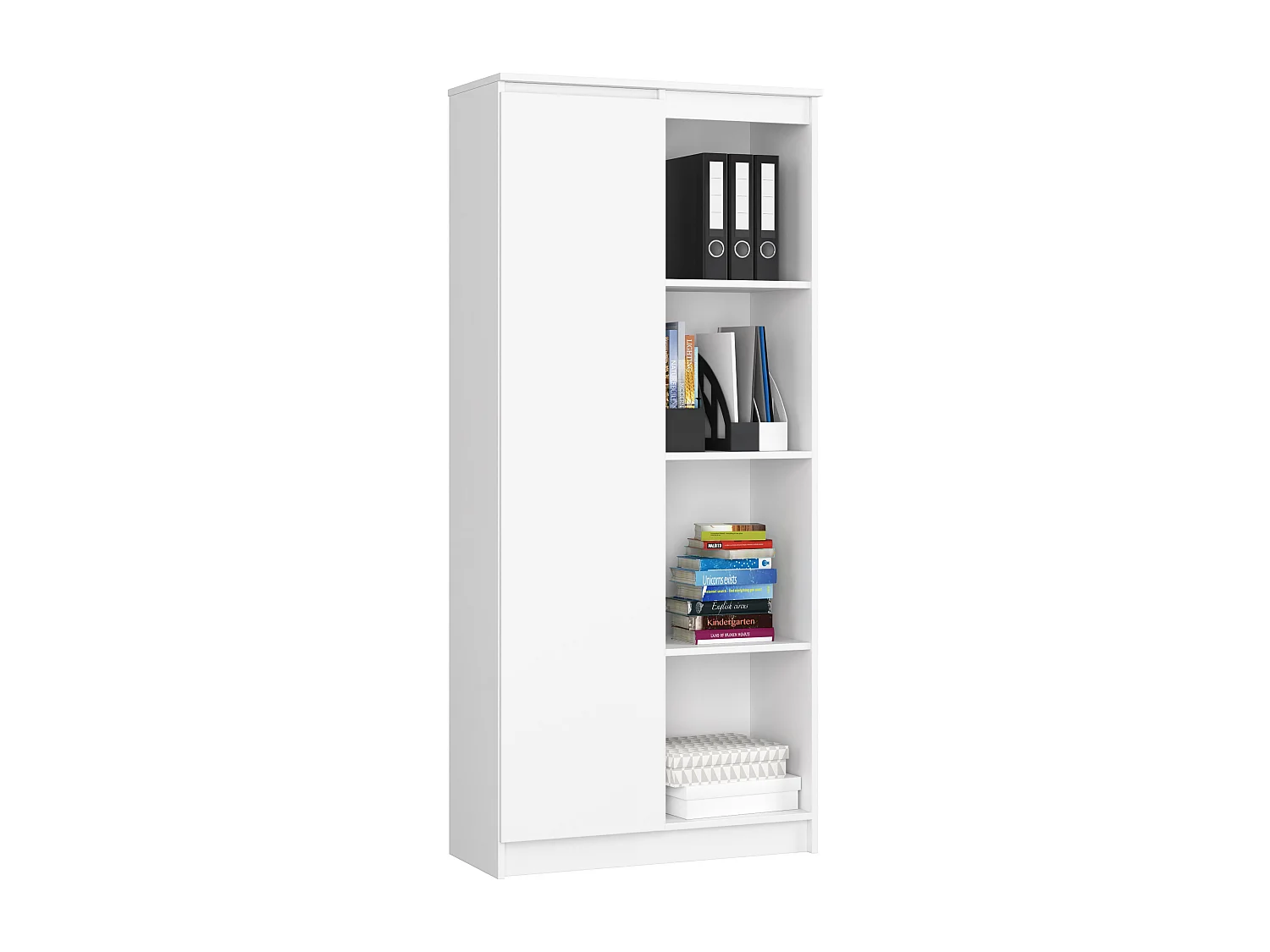 Regał AKORD R80 Biały 80 cm 1 drzwi kolor Biały mat 8 półek 80x35x180 cm
