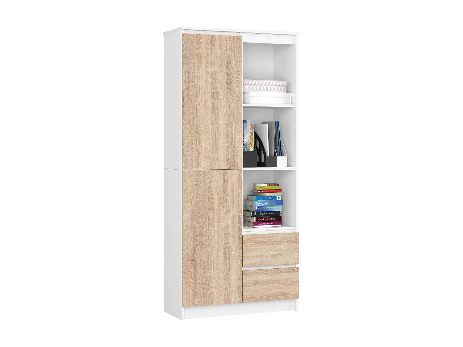 Armadio da ufficio AKORD R11 Bianca 80 cm 2 ante 2 cassetti inserto frontale Sonoma Quercia 80x35x180 cm