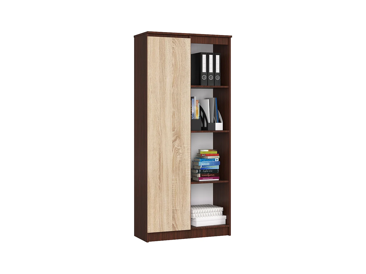 Regał AKORD R80 Wenge 80 cm 1 drzwi kolor Dąb Sonoma mat 8 półek 80x35x180 cm