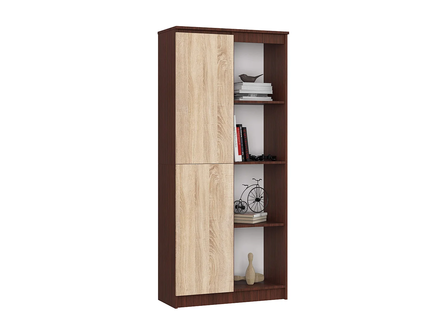 Librería AKORD R80 Wenge 80 cm 1 puerta frente en color Roble Sonoma 4 estantes 80x35x180 cm